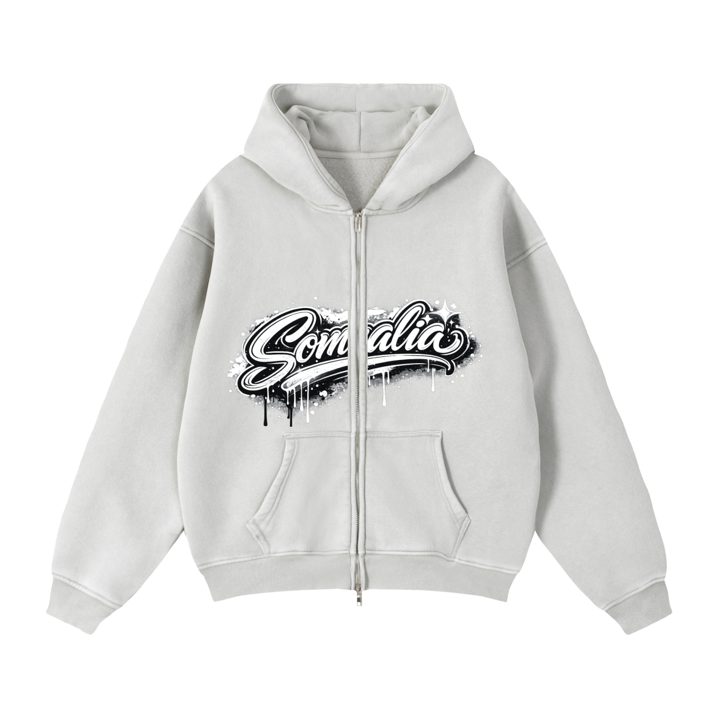 SomaliéClo Zip-Through Boxy Fleece Hoodie