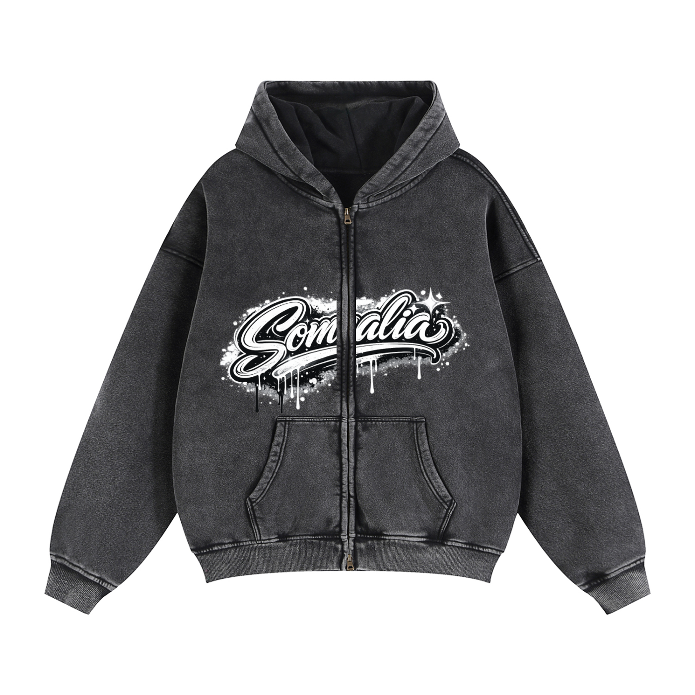 SomaliéClo Zip-Through Boxy Fleece Hoodie