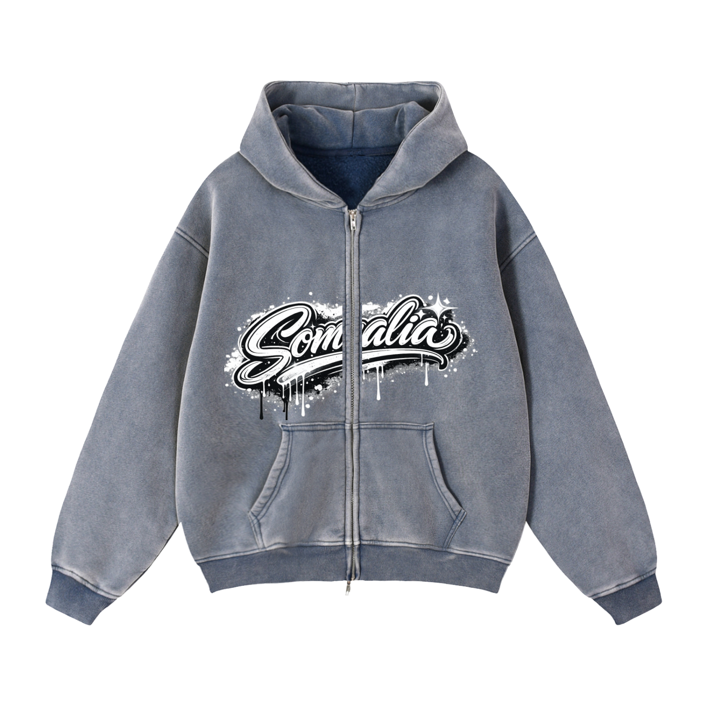 SomaliéClo Zip-Through Boxy Fleece Hoodie