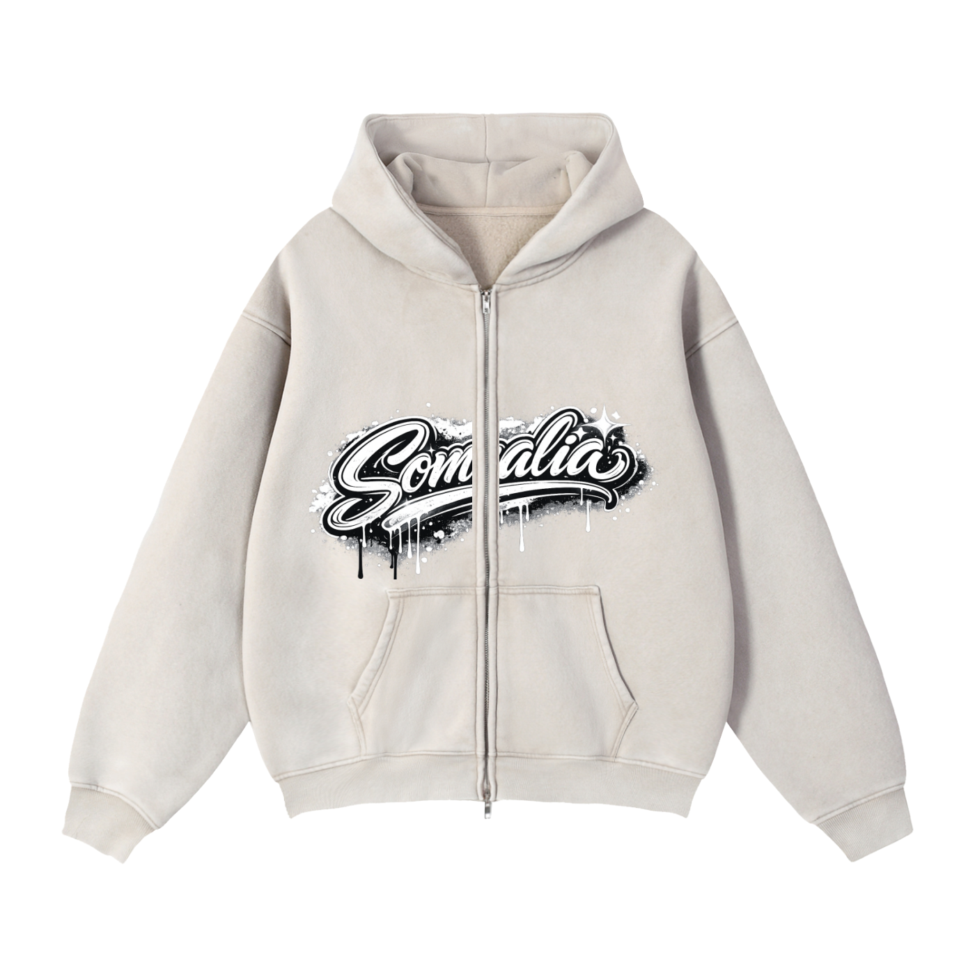 SomaliéClo Zip-Through Boxy Fleece Hoodie